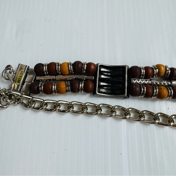 Vintage Western style beaded Silver and Brown chain belt western metal medallion - Picture 3 of 8
